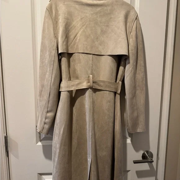 Tahari Taupe Faux Suede Trench Coat - Size XL - Picture 2 of 3